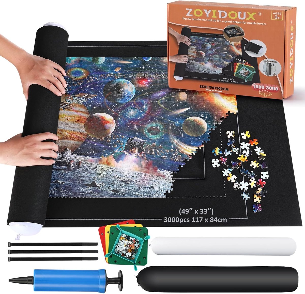 Thijox - Puzzelmat, Puzzelrol voor 3000 Stukken, Vilten Puzzelonderlegger, Jigsaw Mat, Opbergmat voor Puzzels, 150x100 cm, Ideaal voor Thuis, Feest, e