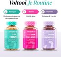 Drie flessen Novomins gummies: Vezel, Collageen en Magnesium. Voor reiniging, balans en herstel. Completed Your Routine.