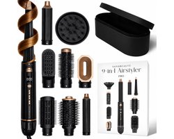 Sansbeauté® 9-in-1 Airstyler met Diffuser en Opbergdoos - Multistyler - Hairwrap - Föhnborstel Kort Haar - Haarkruller - Haarstyler - Haardroger - Warmteborstel - Krulborstel - Krultang - Haarstijler - Stijlborstel - 5 in 1 Hairstyler