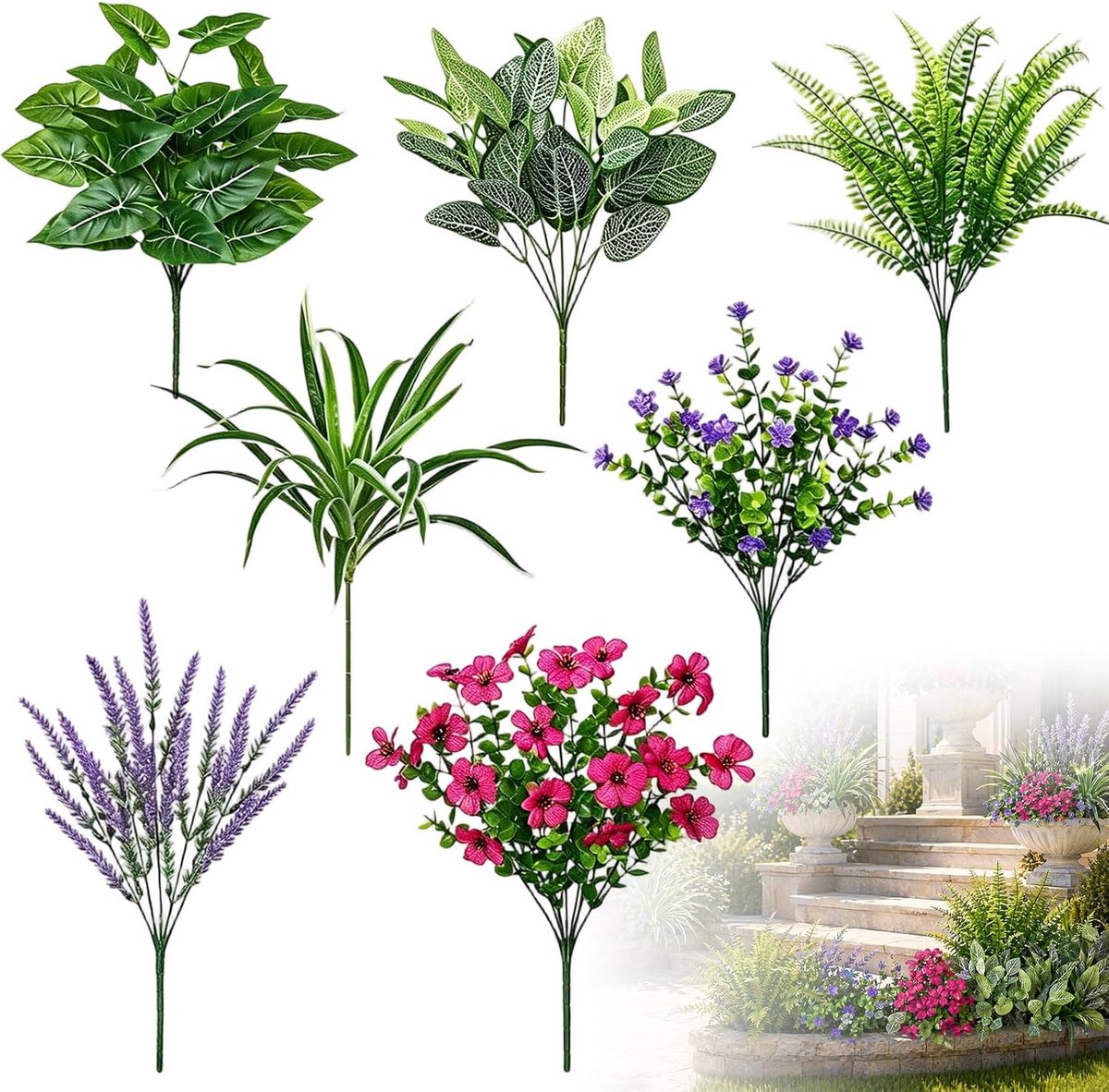 Thijox - 20 stuks Kunstplanten Set - Weerbestendige Kunstbloemen voor Buiten, UV-Bestendig Plastic Bladeren, Perfect voor Balkon, Tuin, Decoratie en A