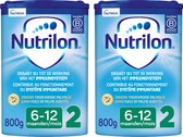 Deux boîtes de lait de suite Nutrilon 2 800g pour 6-12 mois, avec texte "contribue au fonctionnement du système immunitaire".