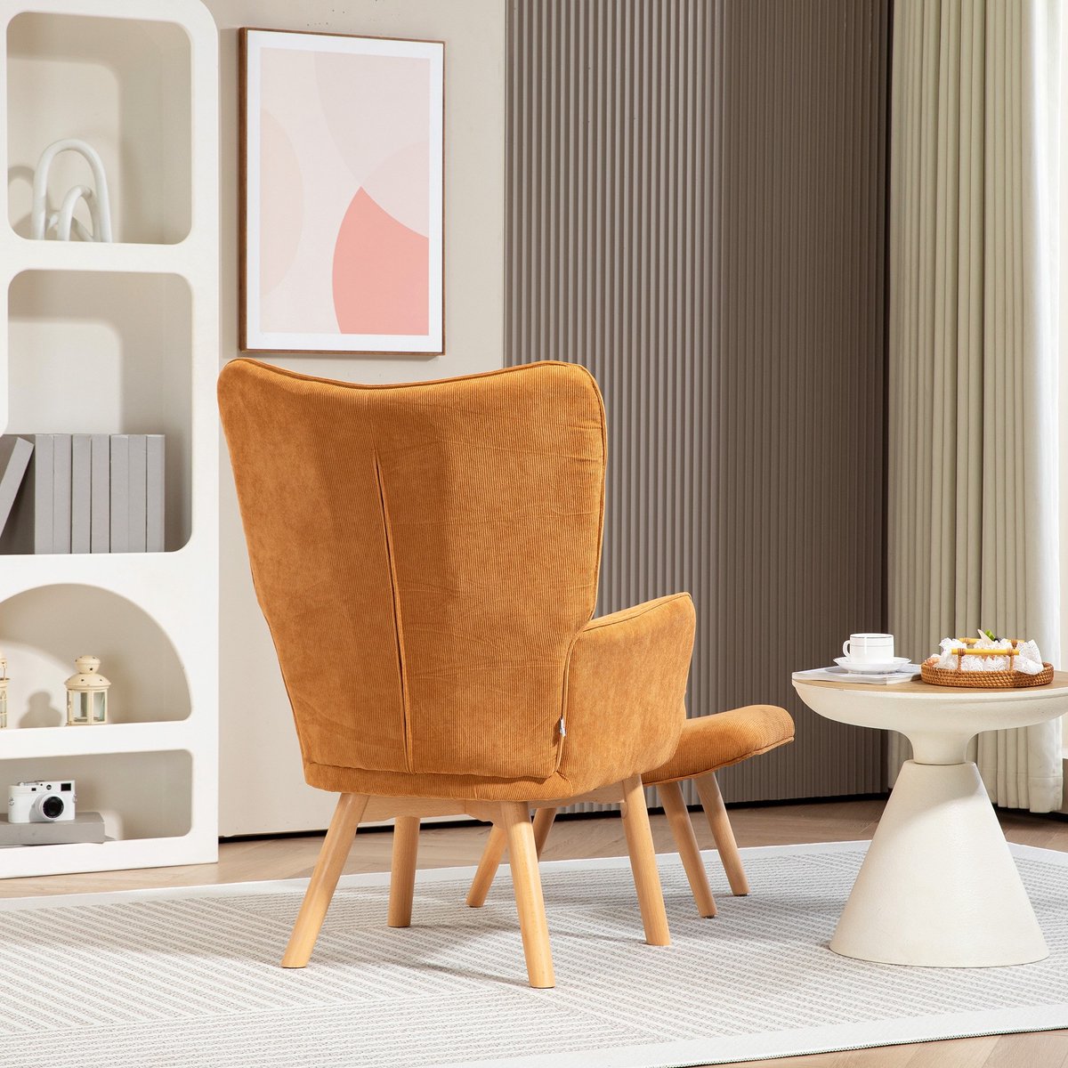 YYchan fauteuil met voetenbank - bruin - 72 x 80 x 101 cm