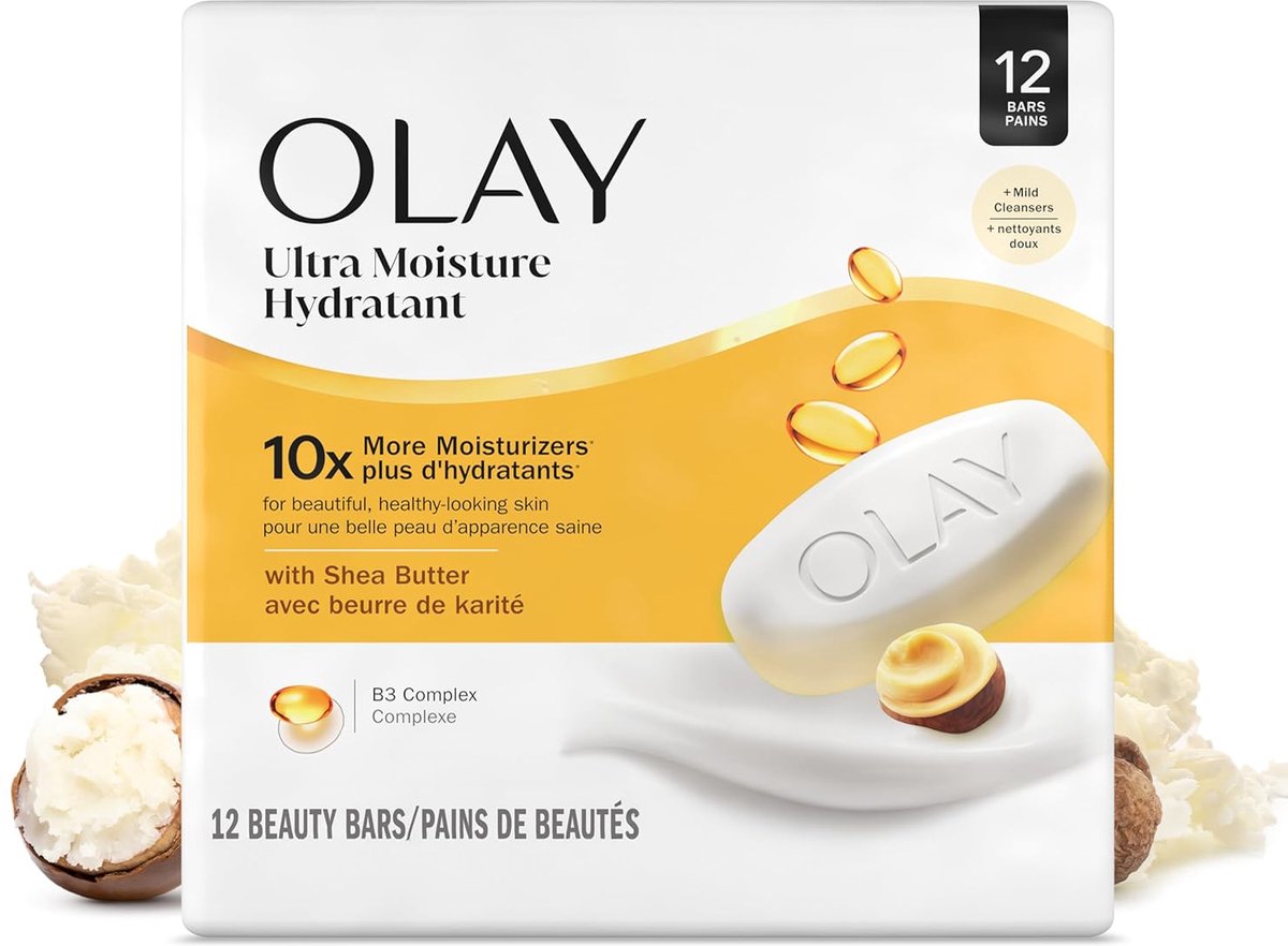 Olay Ultra Moisture Beauty Bar Shea Butter 12 x 90 g | Hydraterende Zeep | Met Vitamine B3 Complex | Voor Alle Huidtypen
