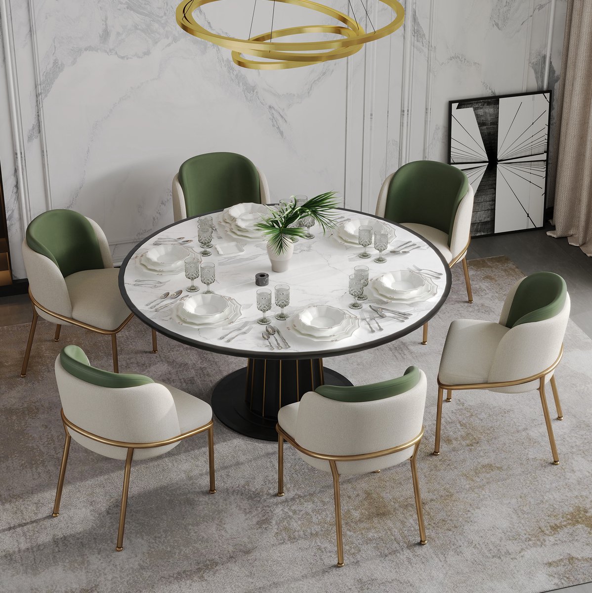 STILVORA Eetkamerstoel – Scandinavisch Design – Set Van 6 – Met Verstelbare Antislip Voeten – Voor Eetkamer En Kantoor – Kunstleer Groen Goud