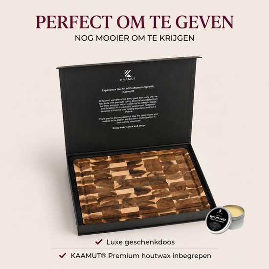 Acacia snijplank in luxe geschenkdoos met KAAMUT® houtwax.
