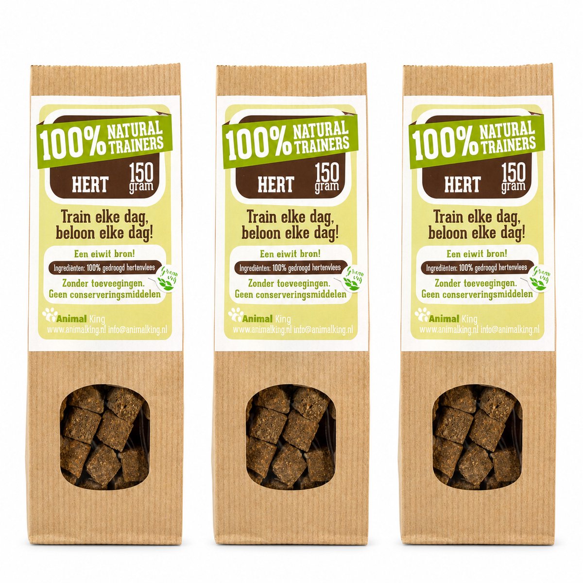 animalking Natural Trainers - Trainingssnacks voor Honden - 100% Hert - Hypoallergeen & Graanvrij - Voordeelverpakking 3 x 150 gram