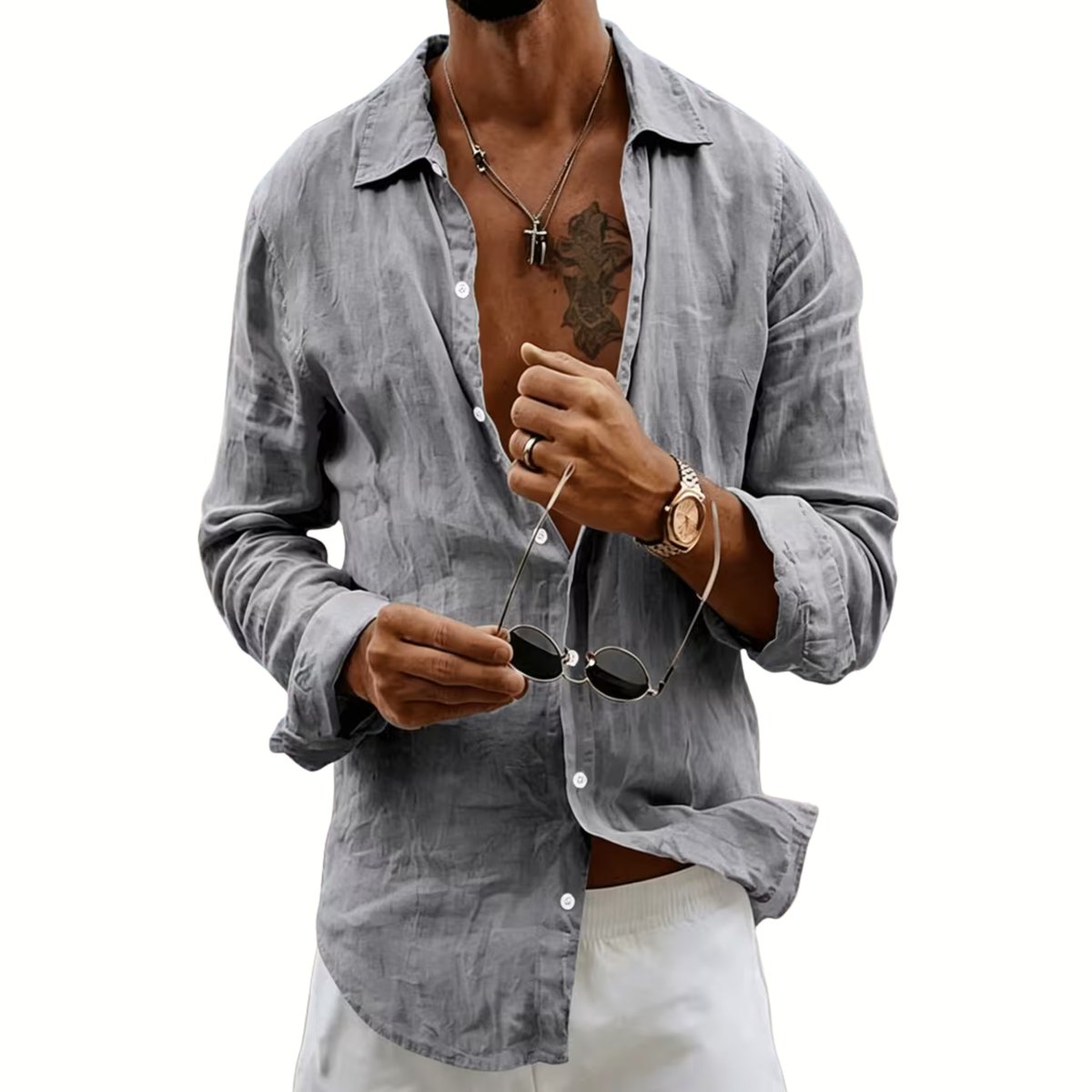 Currero Linnen Blouse Heren T Shirt Polo Overhemd Shirt Zomer Ibiza Stijl Donkergrijs