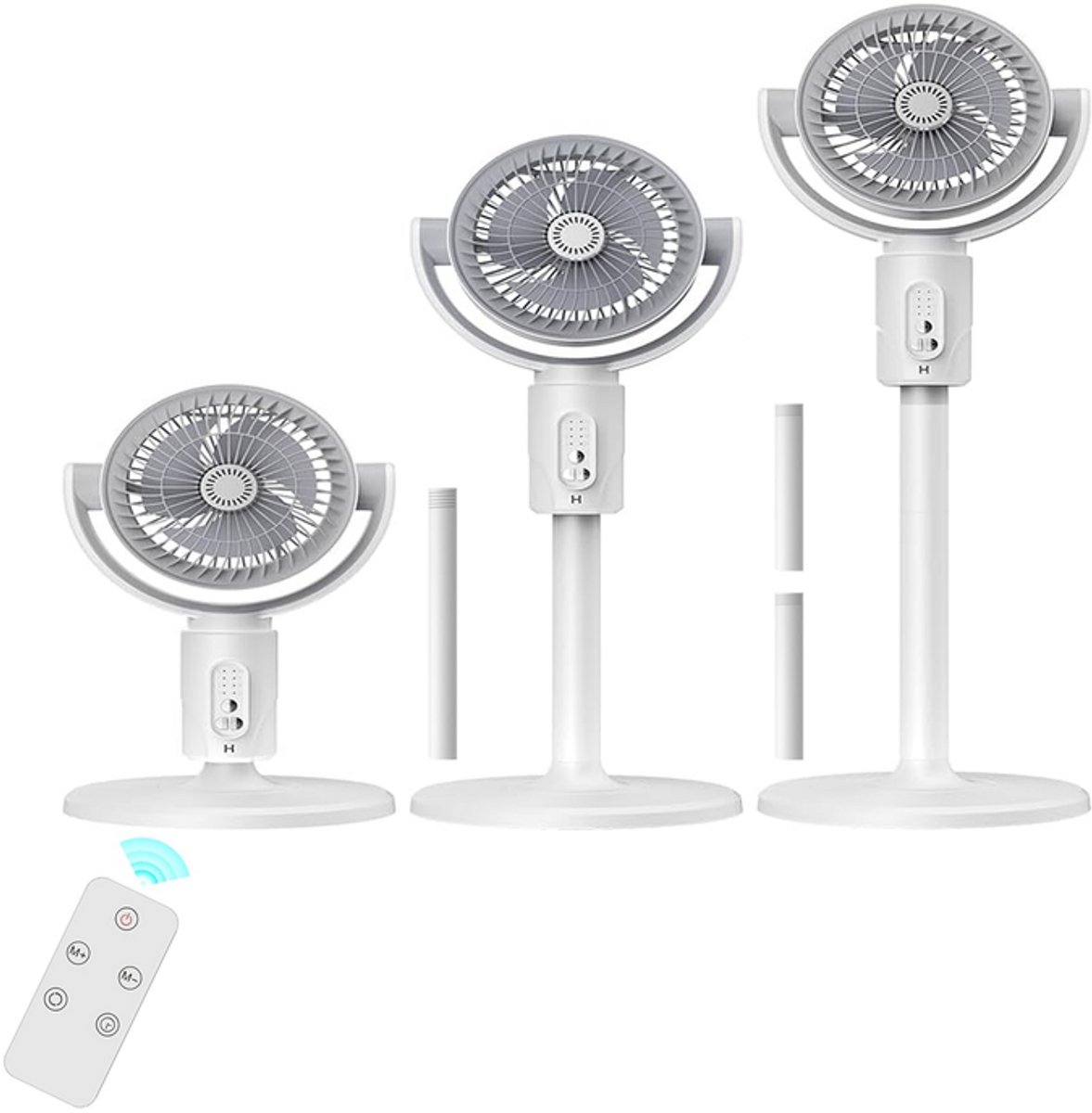 KZQ Staande Ventilator Voor Slaapkamer - Luchtcirculator - 90° En 180° Oscillerend - 5 Snelheden - 3 In 1 Vloer En Tafel Model - 38cm 60cm 82cm Verstelbare Hoogte - Met Afstandsbediening - Voor Thuis En Studentenkamer - Wit