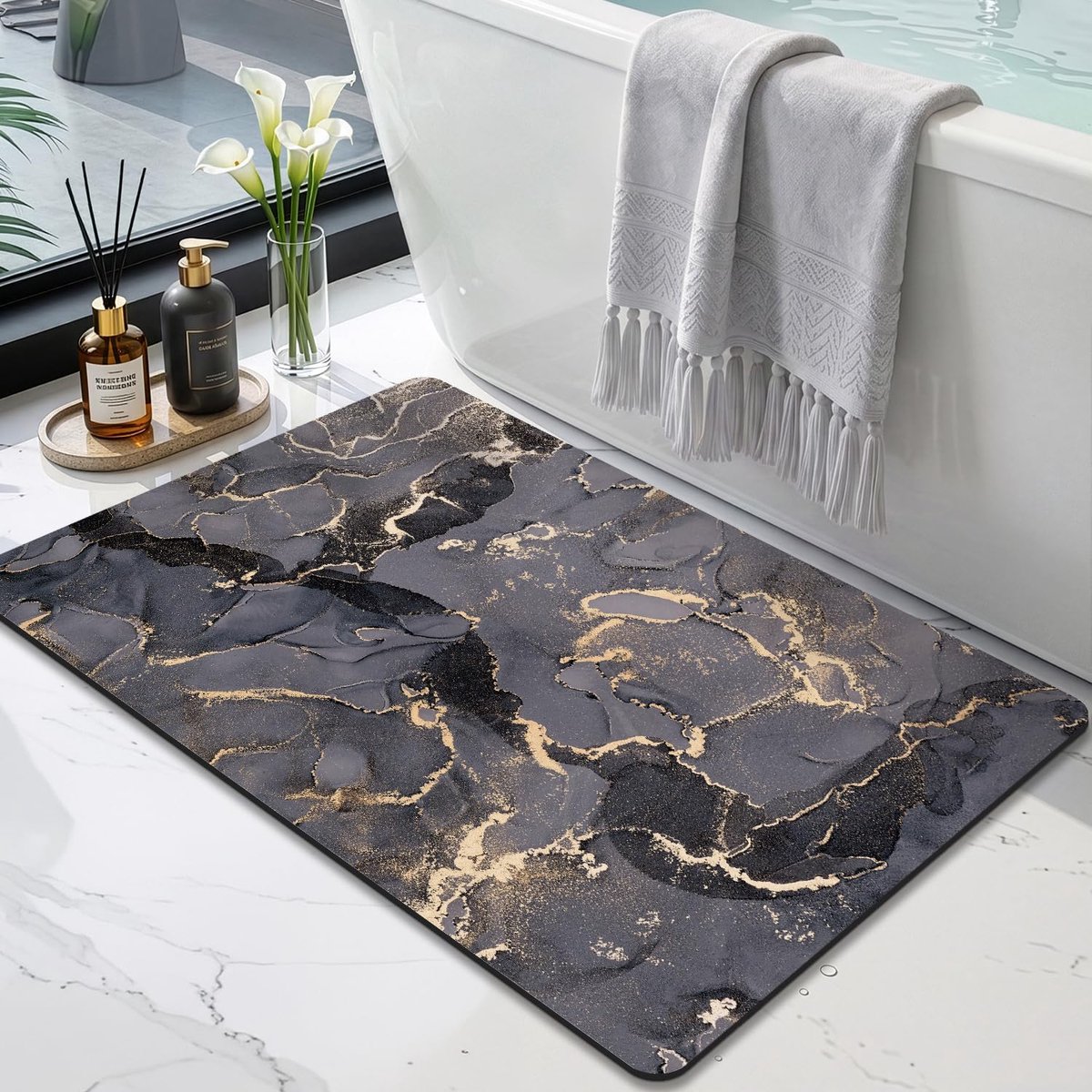 KZQ Antislip Douchemat 60x90 cm - Absorberend en Sneldrogend, Wasbare Badmat voor Badkuip en Douche, Donkergrijs