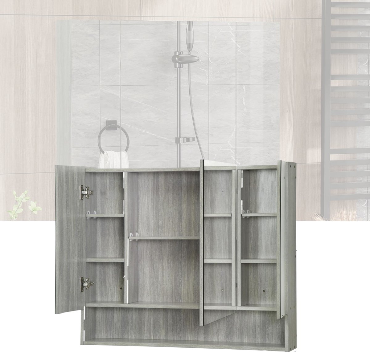 CLVP® Dressing Kasten - Badkamerkast met Spiegel - Badkamer Kastje - Grijs