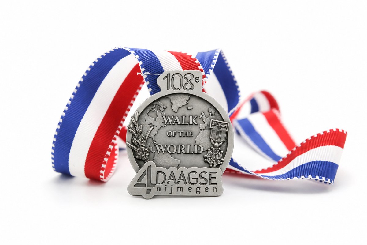 Medaille 4Daagse Nijmegen - 108ste editie 2026 - tin - lint rood wit blauw - Vierdaagse Nijmegen