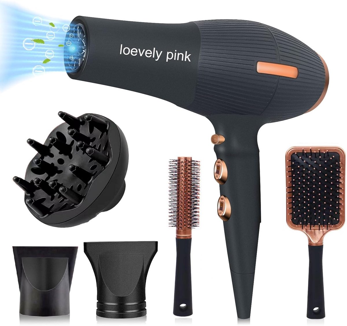 Thijox - Professionele Haardroger, Krachtige Fohn met Ionen Technologie, Stille Motor, Lichtgewicht Ontwerp, Zwart, Voor Thuisgebruik en Reis