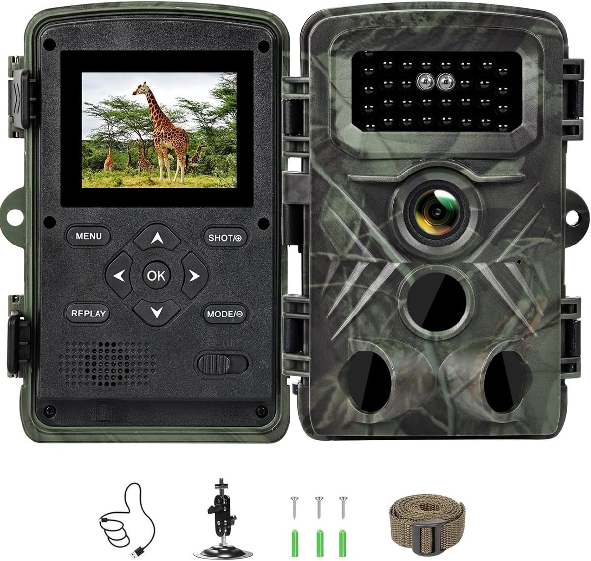 Thijox - Wildcamera met Bewegingsmelder, Nachtzicht, 2,7K & 48MP, Dierenobservatiecamera met 120° Detectiehoek, IP66 Waterdicht, 2,0 Inch Scherm voor