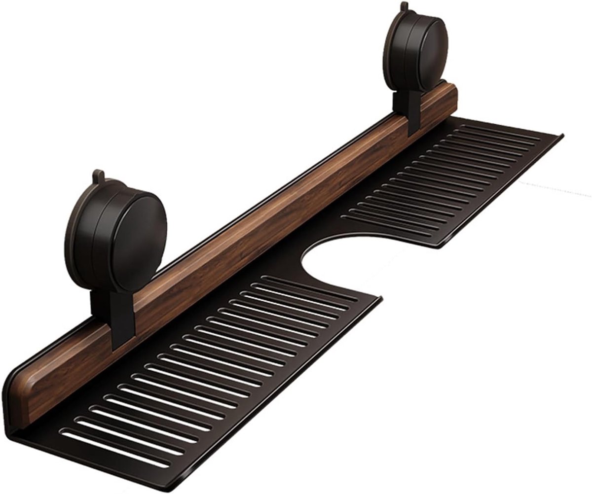 Thijox - Walnoot badkamer keuken opbergrek met zuignap, 40cm muur gemonteerde lade, moderne minimalistische zwarte opbergruimte voor badkamer, keuken,