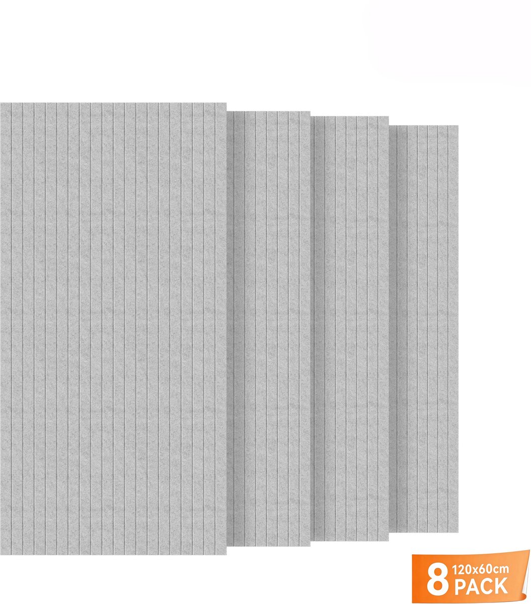 Akoestische Panelen 8 Stuks 120x60 cm – Geluidsabsorberende Wandpanelen van Polyester – Wanddecoratie voor Studio, Kantoor en Thuisbioscoop – Lichtgrijs
