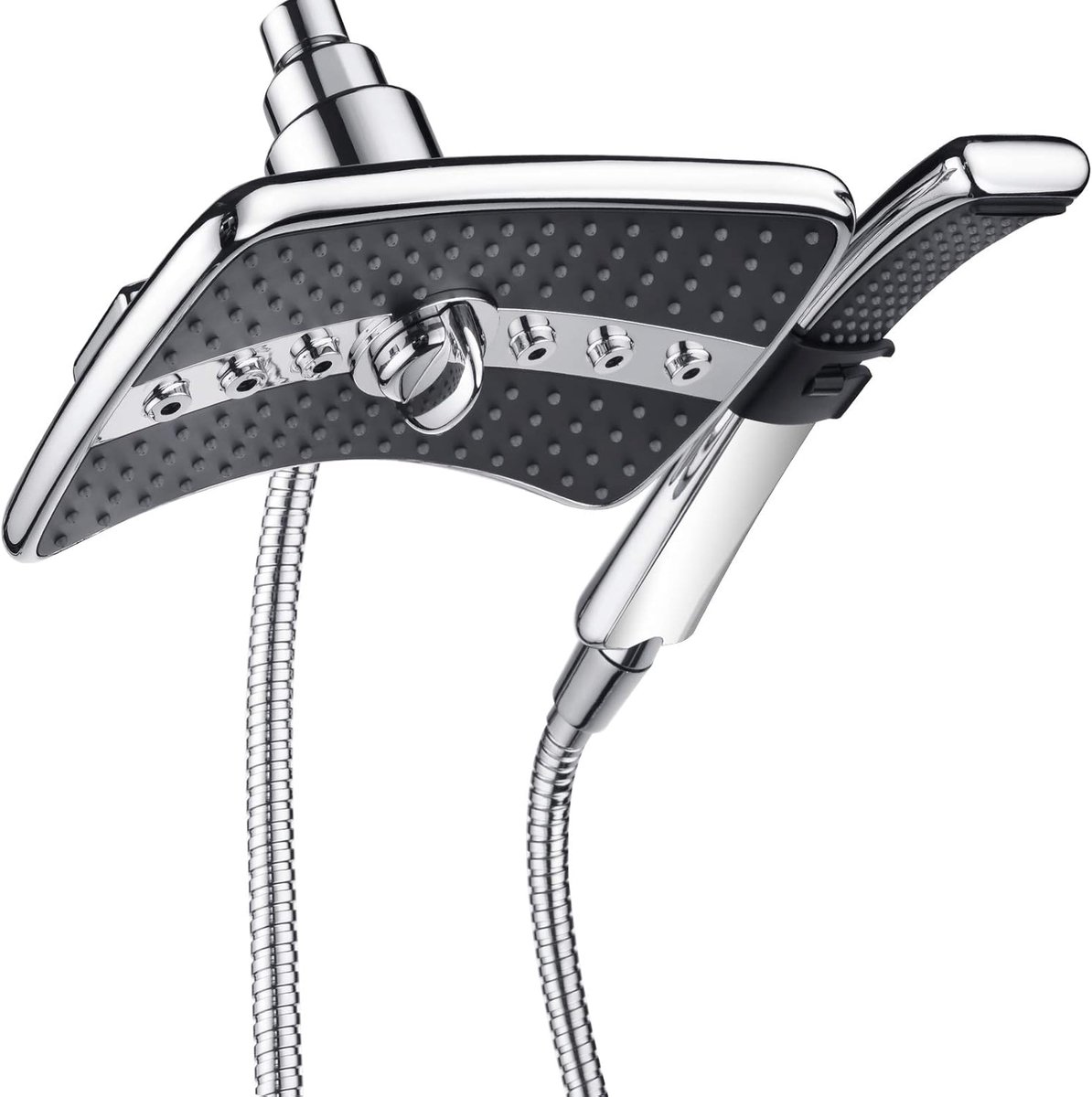 SnelShoppen - Double Shower Head Combo Set met Handdouche & Regenval, Chroom & Zwart, 60 Inch RVS Douche Slang, Eenvoudige Installatie, Zonder Boren