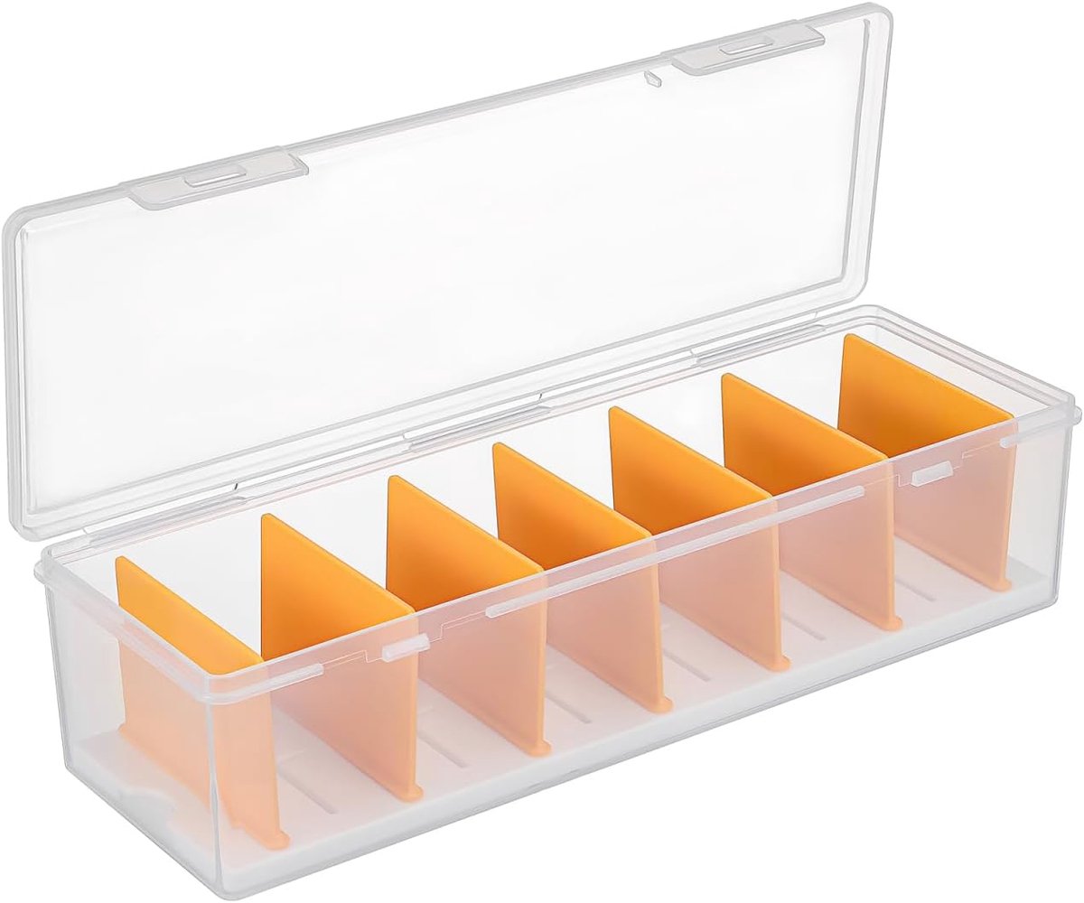 KZQ Opbergdoos voor Kaarten met 7 Verplaatsbare Scheidingswanden, Doorzichtige Opbergcase voor Ruilkaarten Sportkaarten en Honkbalkaarten, Afmeting 30 x 10 x 7 cm