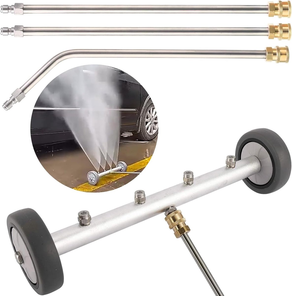 SnelShoppen - High Pressure Washer 4000 PSI, Multifunctionele Ondervloer Cleaner 40 cm, Water Broom voor Auto Was, Inclusief 3 Verlengstangen