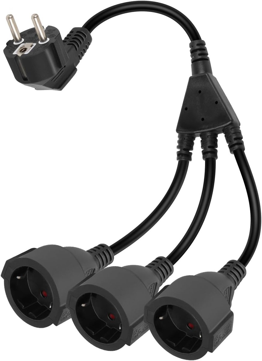 Thijox - Geaard verlengkabel 250 V 16 A IP44 Schuko met 3 stopcontacten, buiten gebruik, zwart, ideaal voor keuken, kantoor, camping en tuin