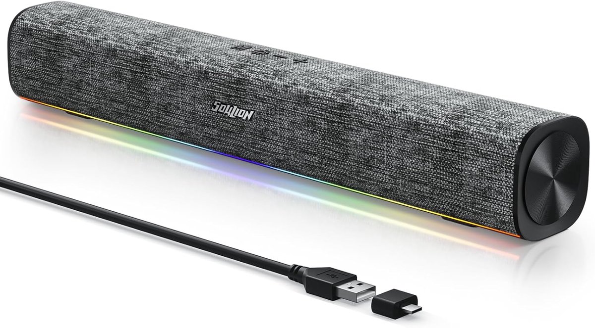 SnelShoppen - USB Bluetooth Computerluidspreker met RGB Kleurrijke Verlichting, Plug and Play Soundbar voor PC, Laptop en Desktop - Muzieksynchronisat