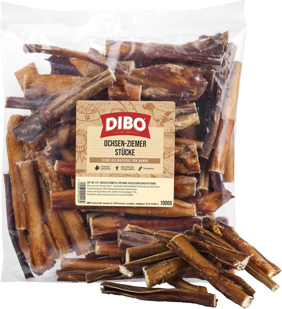 Thijox - Ossen Ziemer Kauwsnack voor Honden, 12 cm, 1 kg Zak, Natuurlijke Tussendoortjes, Sterk Kauwgenot, Gezond Hondenvoer, Zonder Chemicaliën