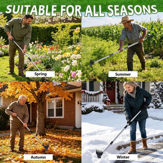 Onkruidtrekker Lange Steel - Tuinhark Schoffel - Staand Onkruid Wieden - 2-in-1 Kop - 150 cm - Grijs — afbeelding 3