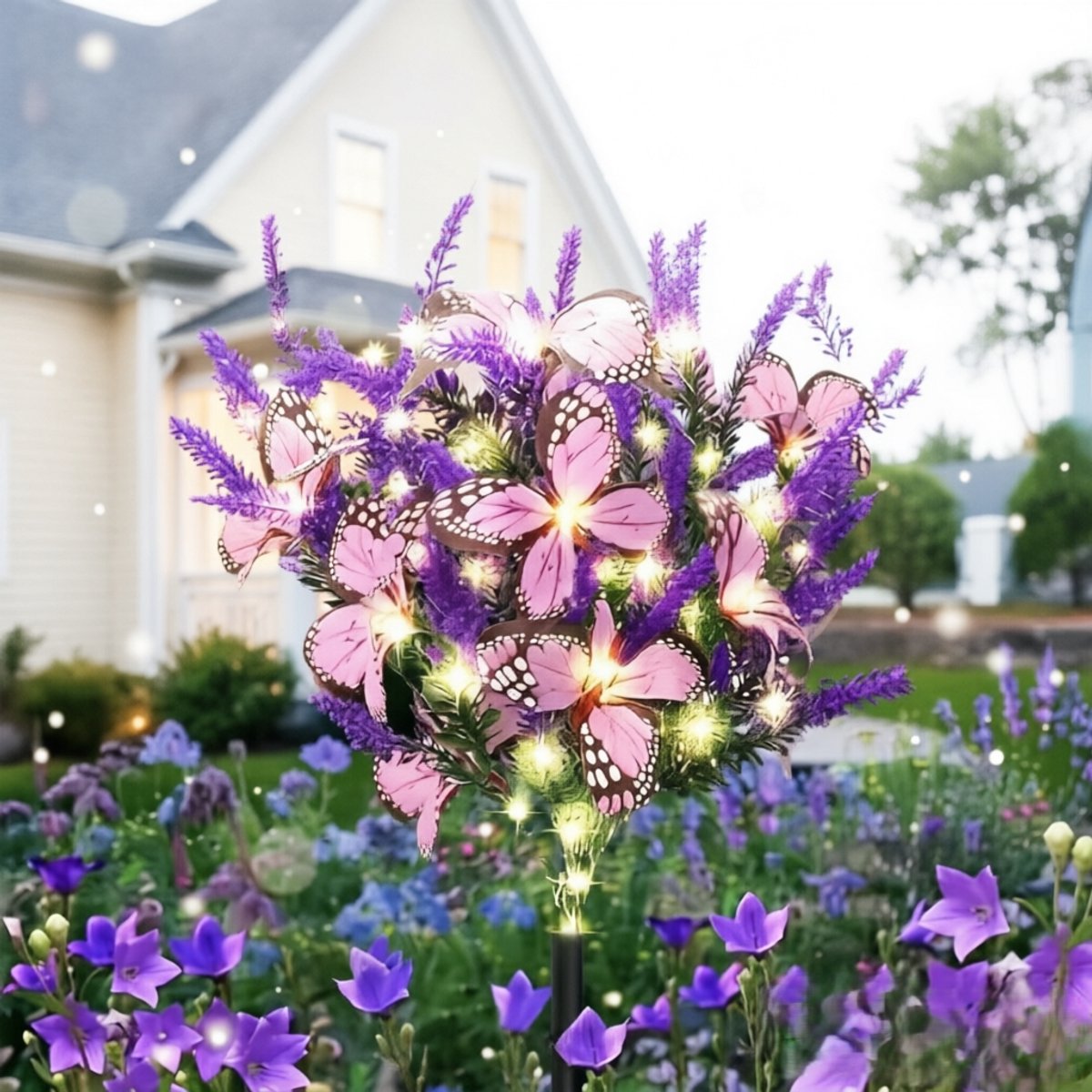 Namajunas - Buiten solar tuinlamp - Paarse lavendel vlinderlamp - Waterdicht - Decoratieve grondspot - milieuvriendelijk en energiezuinig - Kunstplant - Geschikt voor gazon en tuin - Cadeau voor tuinieren - Tuin decoratie - Een boeket - Warm licht