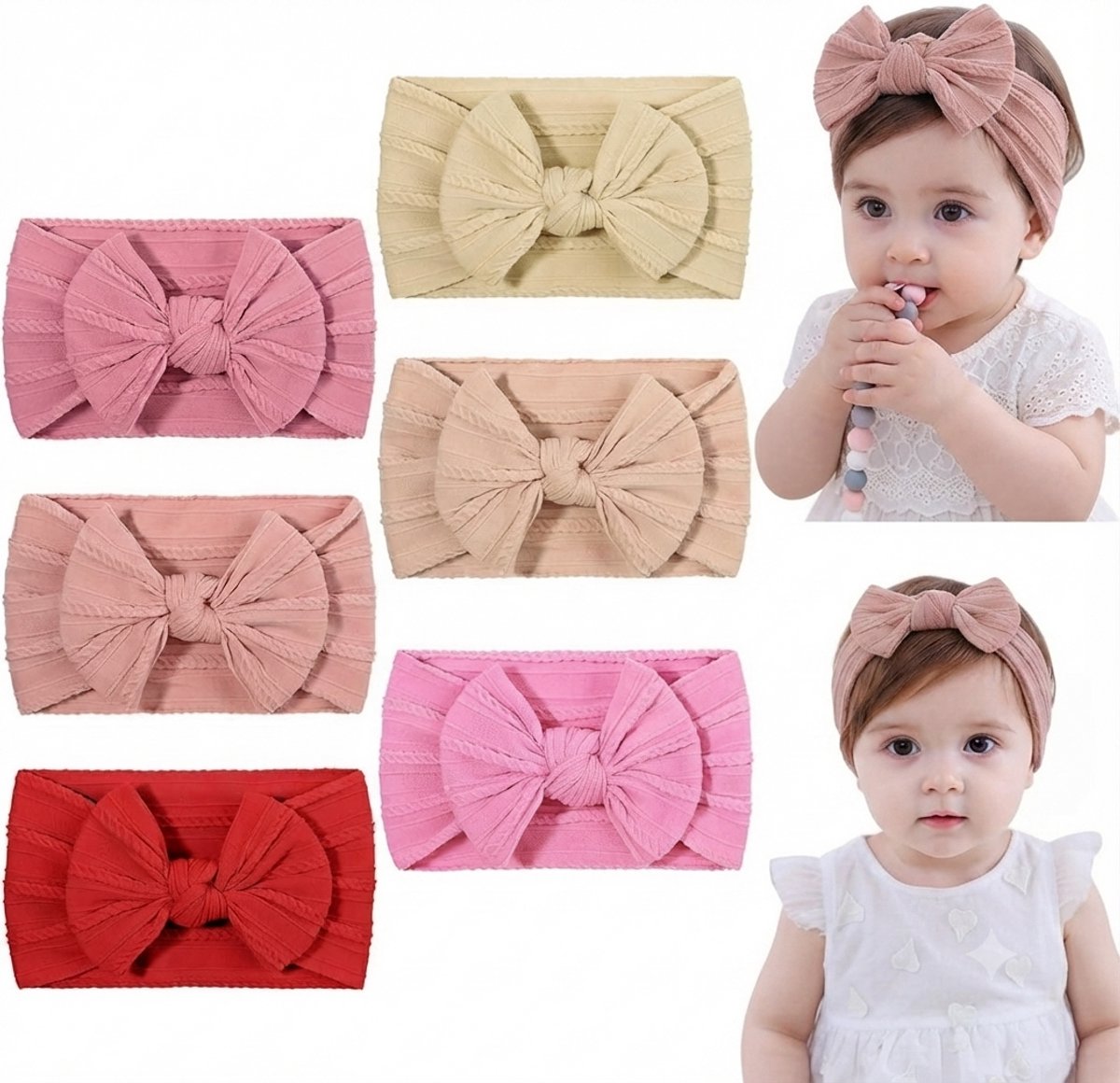 Livatto Baby Hoofdbanden 6 Stuks - Zachte Elastische Haarbanden met Strik voor Meisjes - Nylon Peuter Haarbanden 0-3 jaar