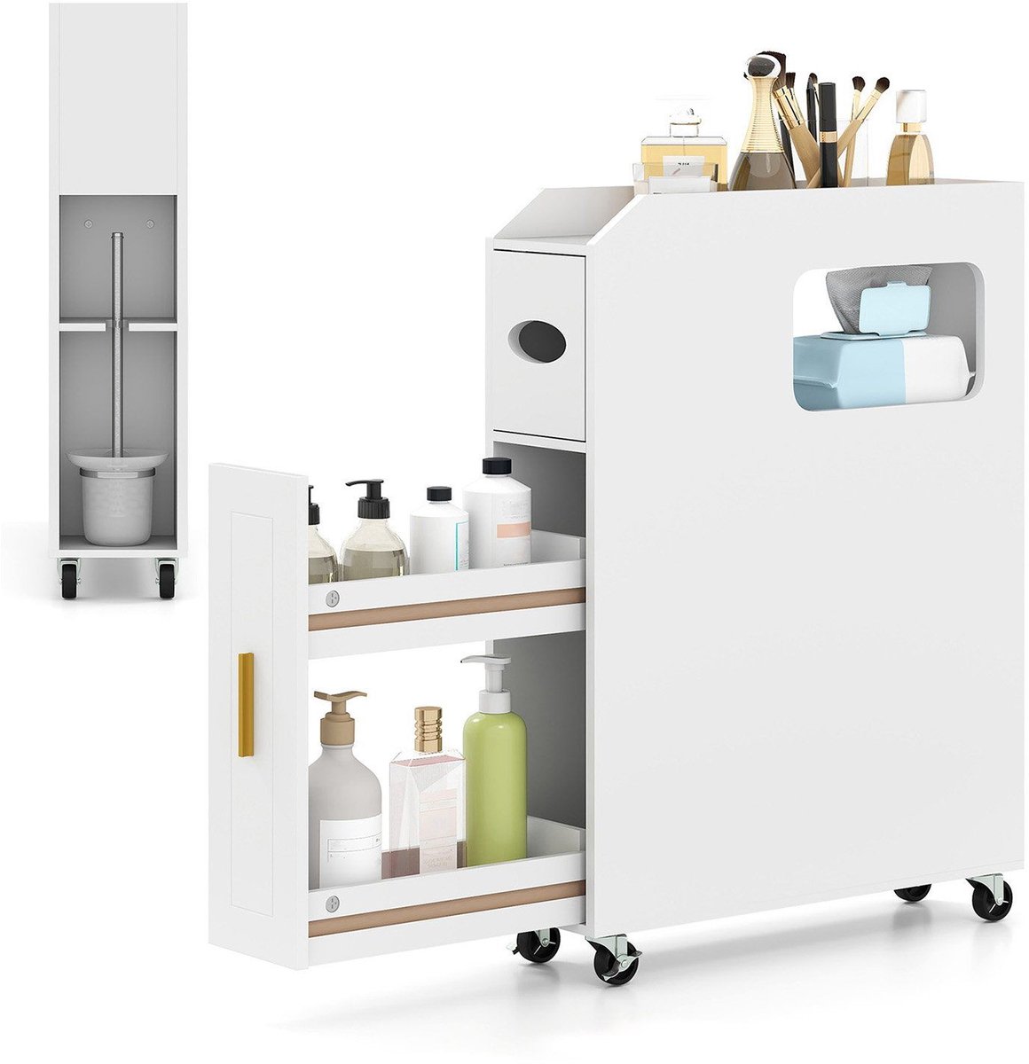 SureDeal® - Badkamerkast - Kleine Smalle Organizer - Uittrekbare Lade Tissuebox - 50x16x69