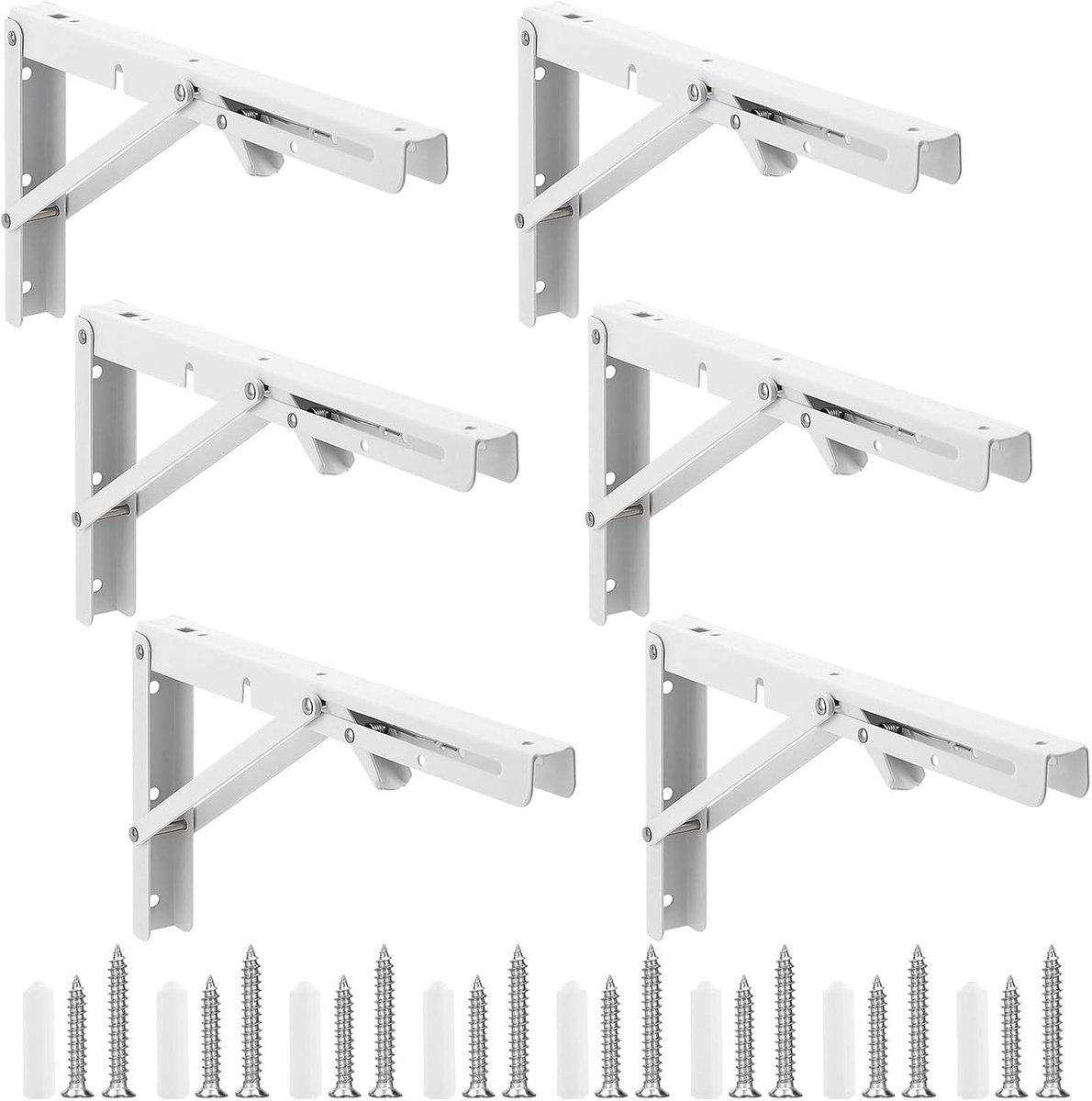 Set van 6 Vouwconsoles, Zware Belastbaarheid, Vouwscharnier, Wandplank en Hoekplank, Max. Draagvermogen 50 kg, Ideaal voor Boeken en Decoratie