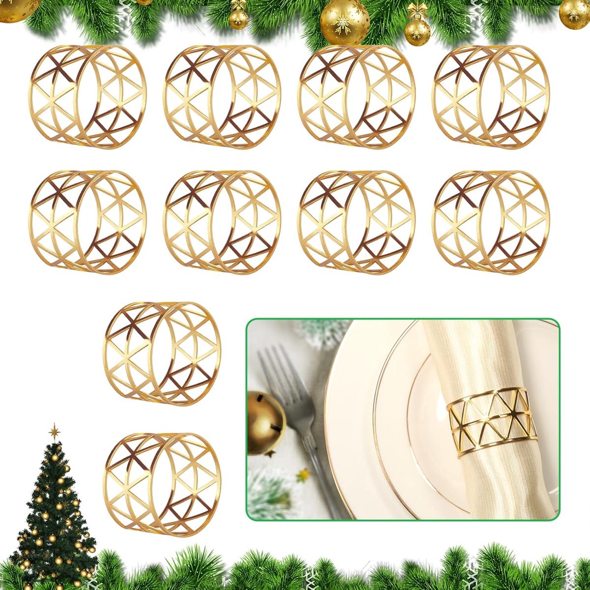 SnelShoppen - 10 Stuks Gouden Servetringen - Elegante Metaal Servet Buckles met Blad Motief - Vintage Stijl voor Bruiloft, Feest, Diner en Speciale Ge