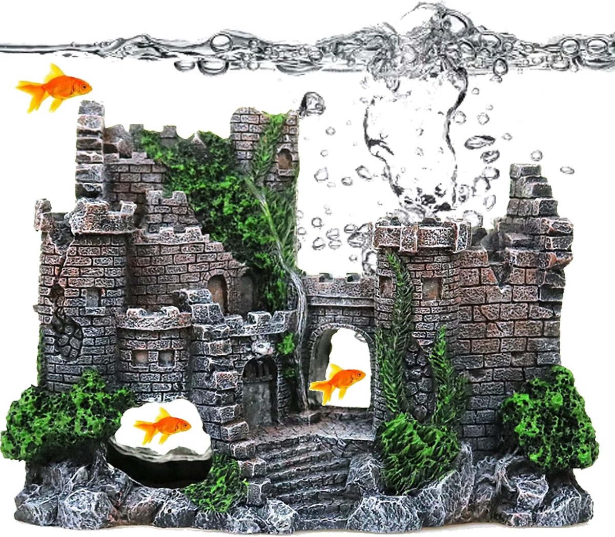Thijox - Aquarium Ornament Hars Kasteel Decoratie met Verstoppen Huis voor Aqua Della Tuinen, Natuurlijke Planten, Mos, Ideaal voor Vissen, Creatief V