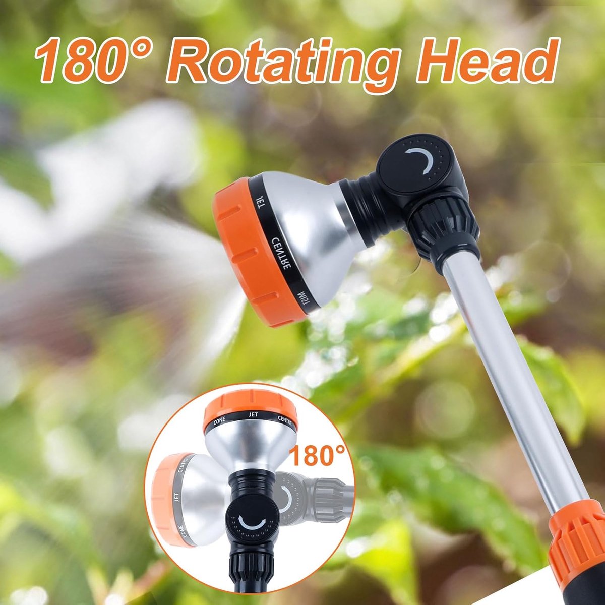 Thijox - Tuinsproeier met 8 Sproeibeelden, Afneembare Tuinhanddouche, Gietstaaf en Irrigatiesproeikop voor Tuin en Bloemenhangers, 180° Draaibaar, Per