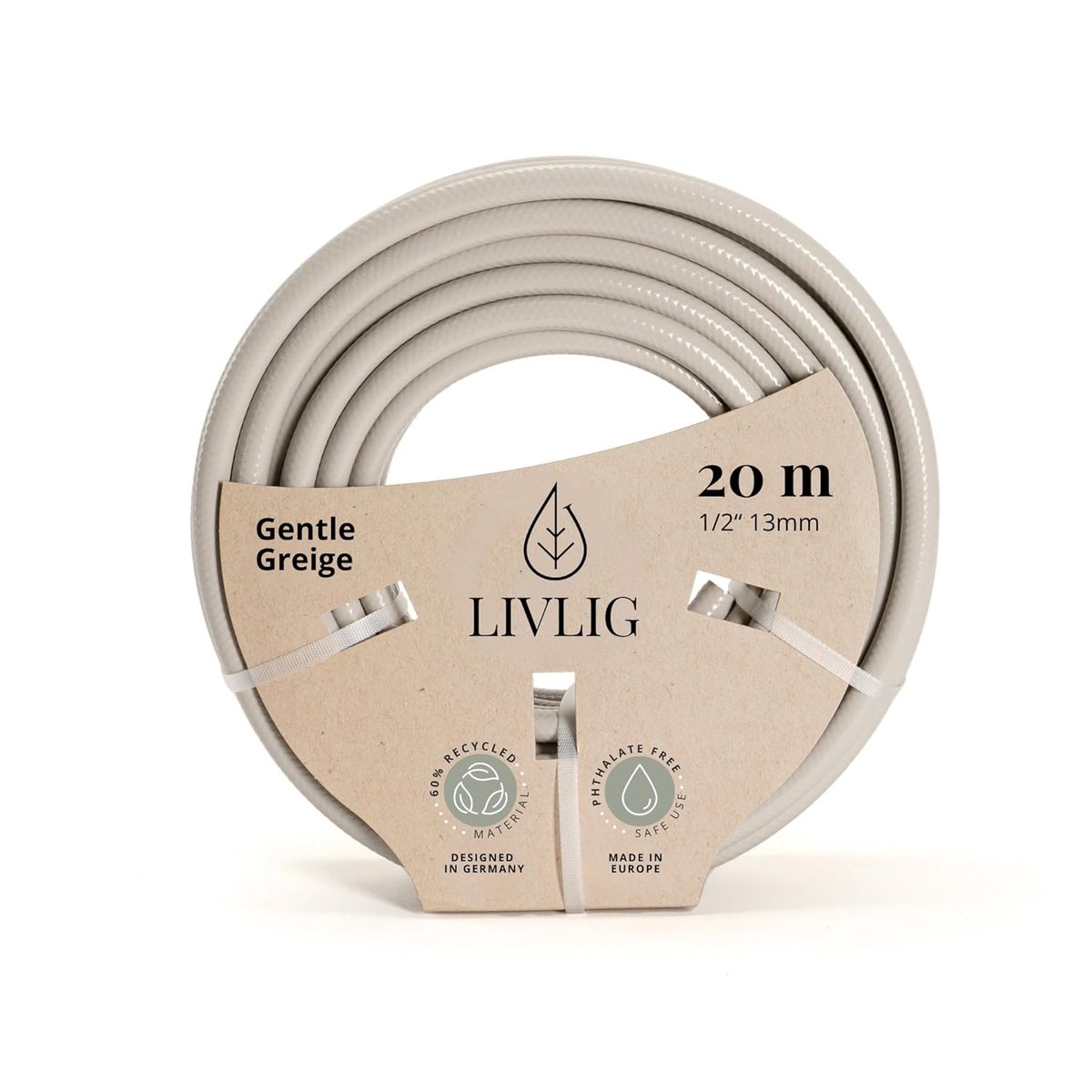 Thijox - LIVLIG Tuinslang 20 m - 1/2 inch - Gerecycled PVC - Vormvast - Kleur: Greige - Ideaal voor Tuin, Camping en Feest