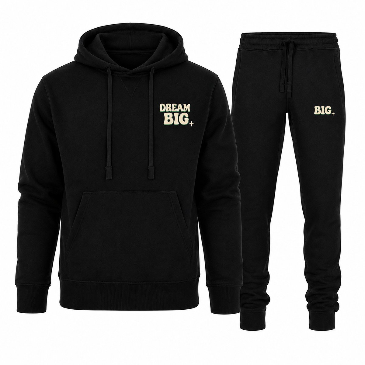 Trainingspak Heren – Hoodie Heren – Sportbroek Heren – Dream Big – Zwart - XS
