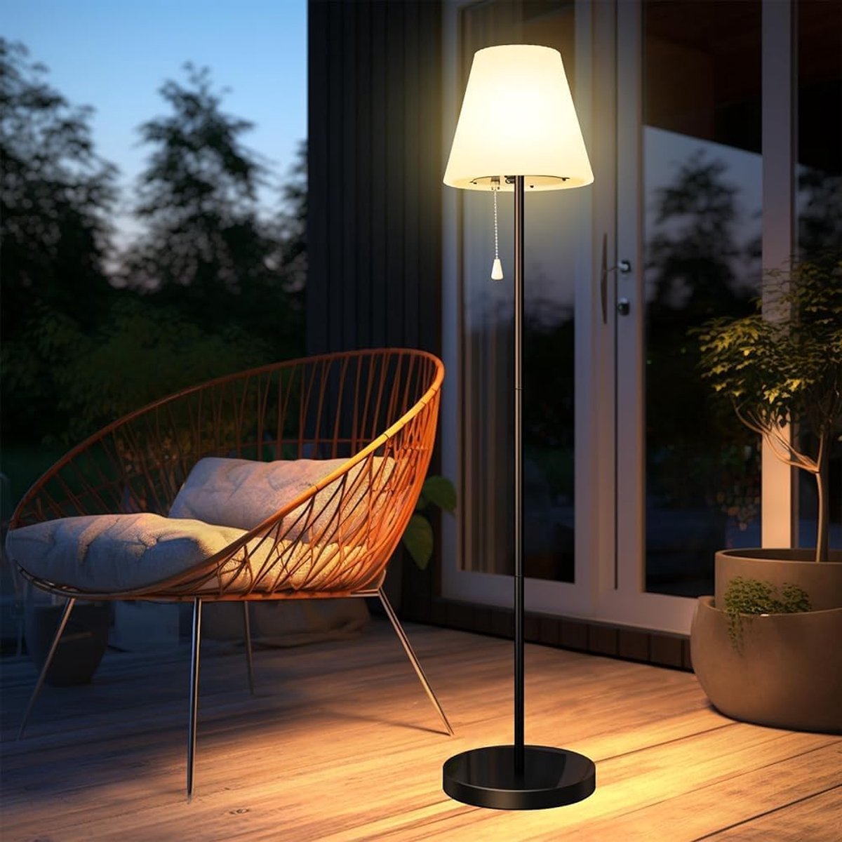 Thijox - Staande Buitenlamp op Zonne-energie met Lichtsensor, Dimbaar in Warm Wit en RGB, IP65 Waterdicht, USB-oplaadbaar, Draadloze Lamp voor Terrass
