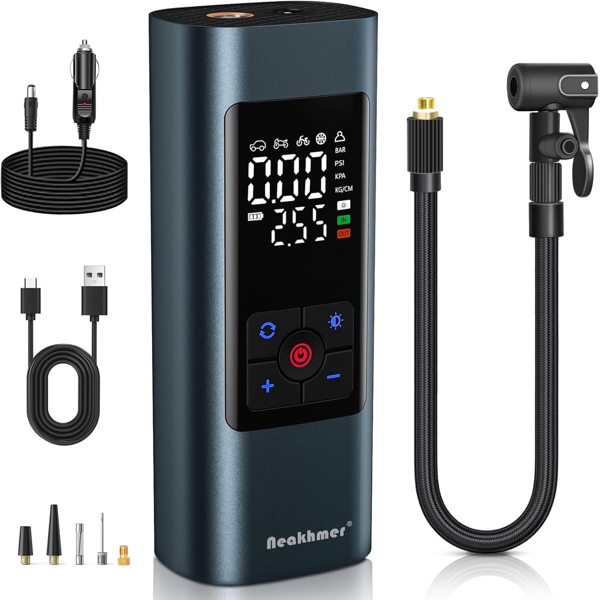 Thijox - Mini-compressor, Accu-luchtpomp 150 psi, Draagbare Elektrische Luchtpomp met Ontluchtingsfunctie voor Auto, Motorfiets, Fiets, Compact en Kra