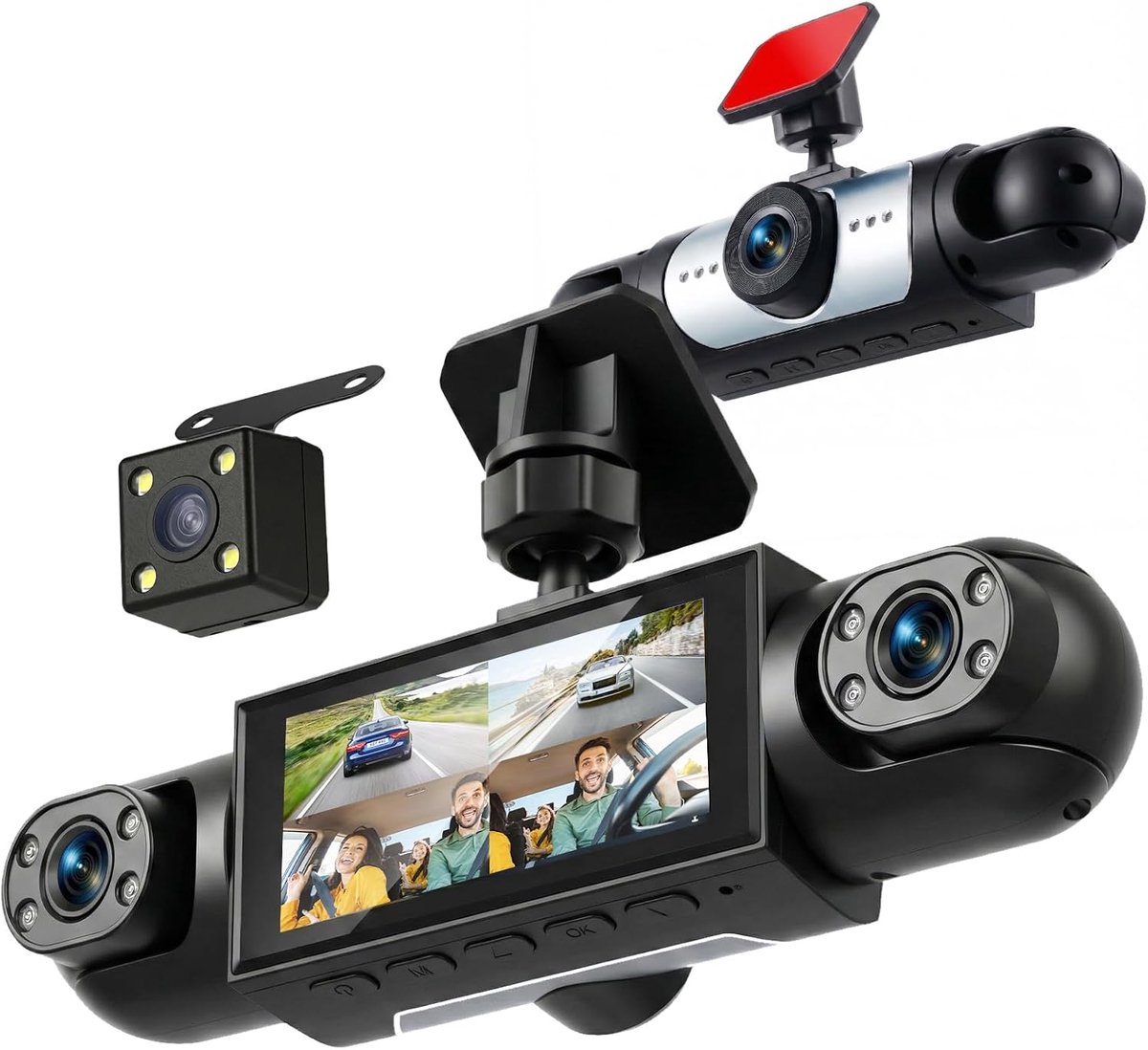 Thijox - Rimoody 360° 4-kanaals dashcam auto met 4 camera's, 1080p HD, 3,16 inch IPS-scherm, voor alle voertuigen, ideaal voor veiligheid onderweg