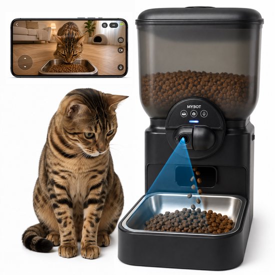 MYBOT Automatische Voerbak met Camera - Kat en Hond - Voerautomaat 4L - Met App en Spraakopname - Voor Droogvoer - Zwart - P5