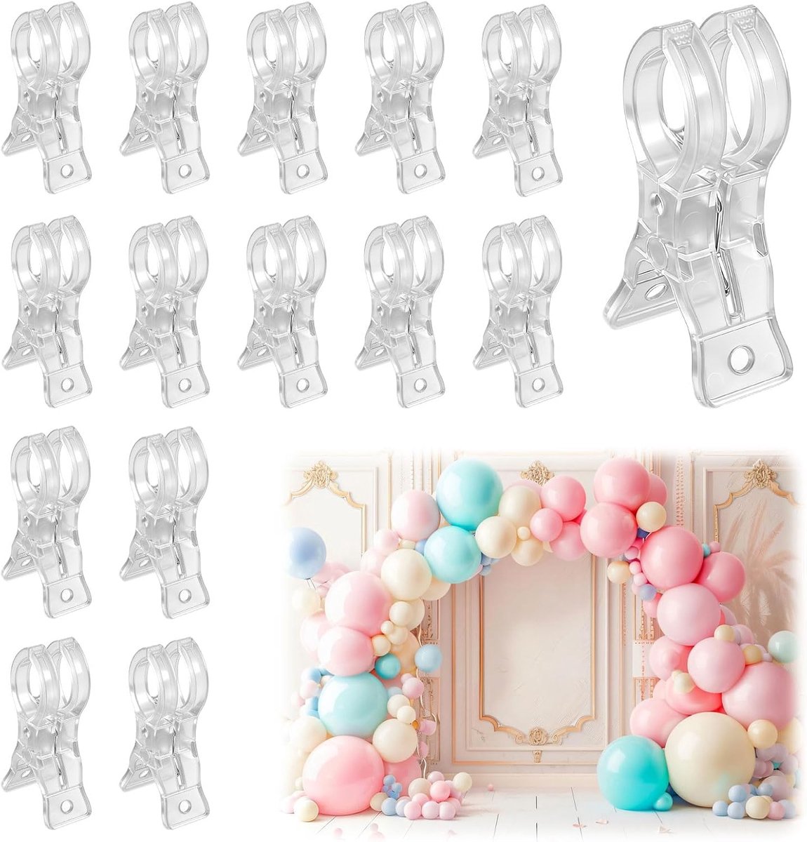 Thijox - 15 Stuks Grote Knijpers Transparant, Herbruikbare Ballonclips en Handdoekklemmen voor Strandhanddoek, Badhanddoek, Tapijt en Kleding