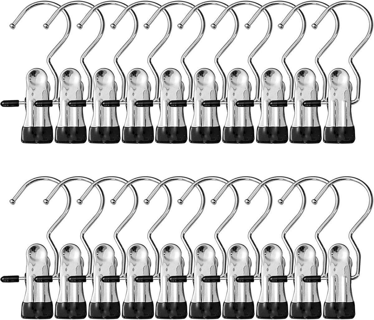 Thijox - 20 Stuks Wasknijpers Roestvrij Staal Antislip 360 Graden Draaibaar Hangers voor Laarzen, Broeken, Schoenen en Handdoeken - Zwart