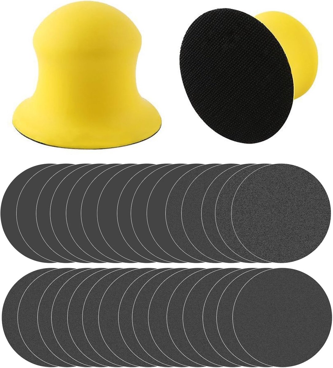 SnelShoppen - 2 Stuks 3 Inch Haak en Lussysteem Hand Schuurblok Polijstset, Ronde Schuurblokken met 30 Vellen Schuurpapier voor Doe-Het-Zelf Houtbewer