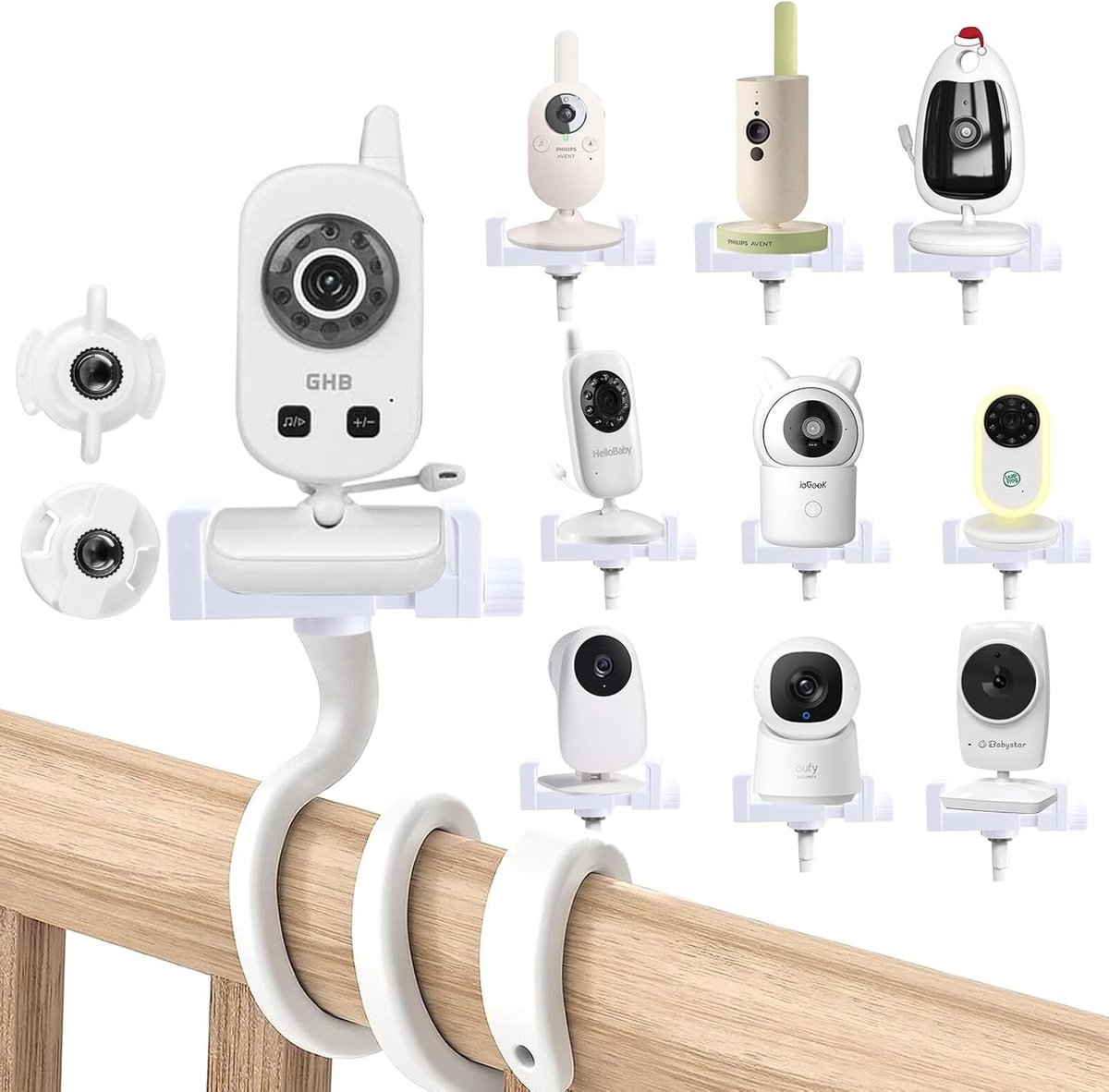 Thijox - Universele Babycamerahouder met Flexibele Montagebeugel voor Babyfoons, Compatibel met Diverse Modellen, 2 Adapters, Ideaal voor Thuisgebruik