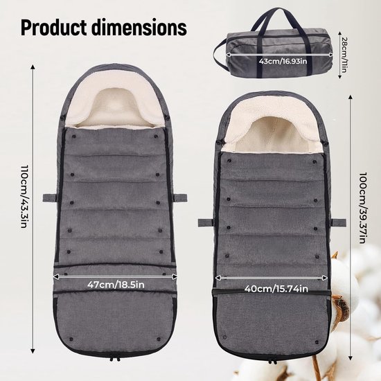 Thijox - Universele Kinderwagenzak Thermo-Vootenzak voor Baby's, Verlengbaar, Antislip, Winddicht, Waterdicht, Grijs, Perfect voor Winterse Wandeling — afbeelding 3