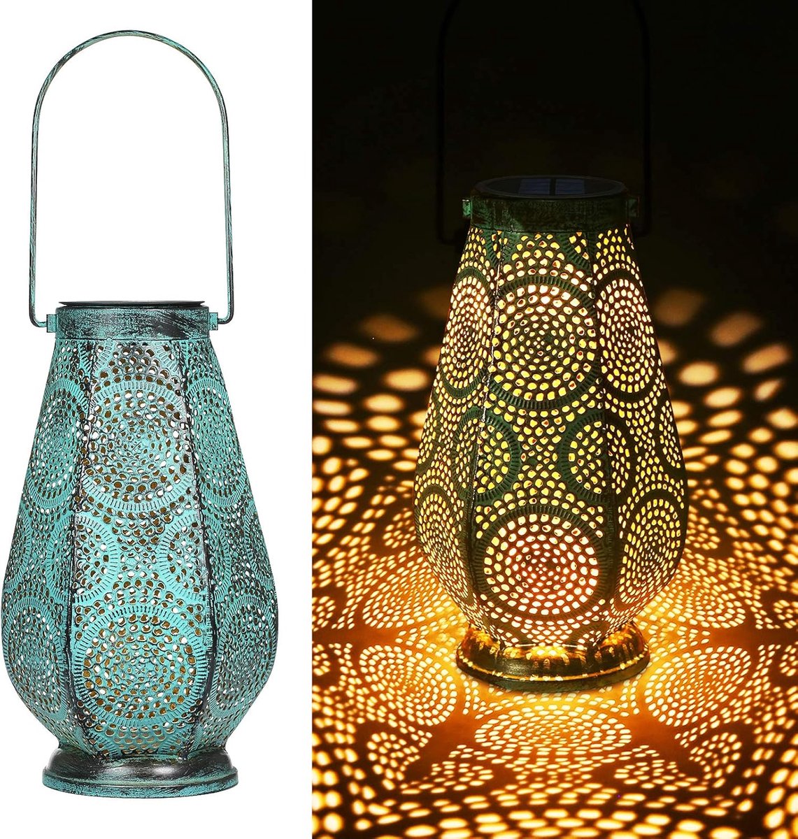 Thijox - Grote Metalen Lantaarn op Zonne-energie voor Buiten - Waterdichte Solarlamp IP65 - Hangend Tuinverlichting - Retro Decoratie voor Terras, Bal