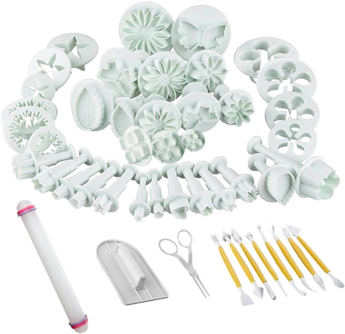 ilauke 47 Pcs Fondant Snowflake Cookie Cutters Set, DIY Cutters Stamp Cake Decoration with Ejector, Rose Flower Heart - ShopVlot