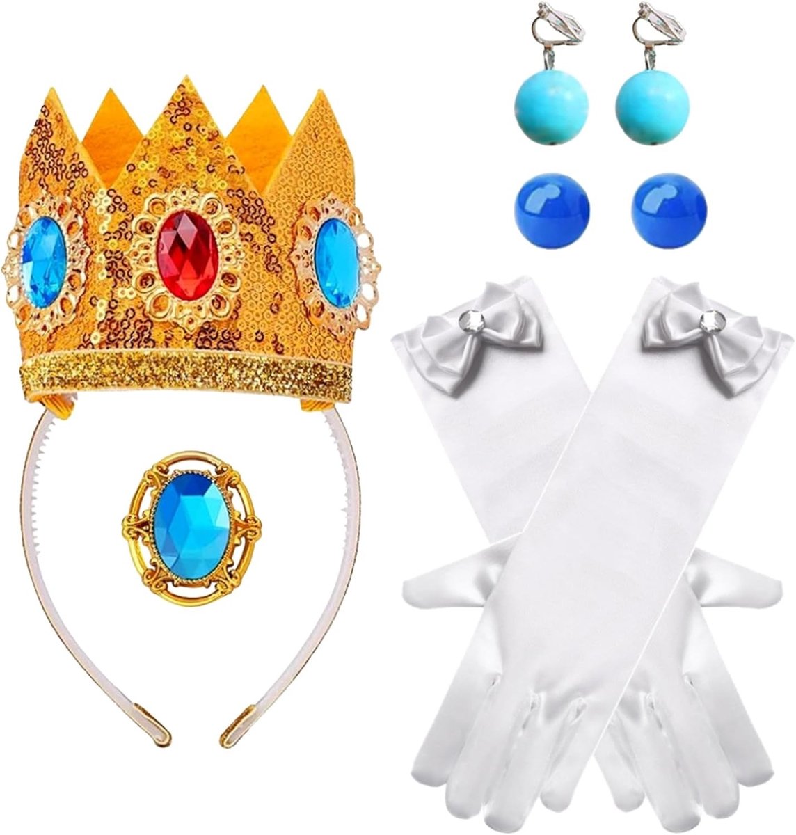 8-delige Prinsessen Kostuum Accessoires Set met Handschoenen, Tiara en Broche voor Halloween en Cosplay Feestjes