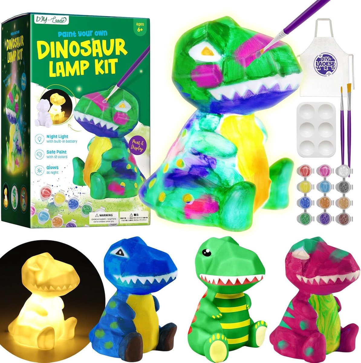 Thijox - DIY-LAOESE Verf je eigen Dinosauruslamp Kit - Kunstbenodigdheden voor Kinderen 6-12 - Creatieve Schilderkit voor Jongens en Meisjes - Dinosau