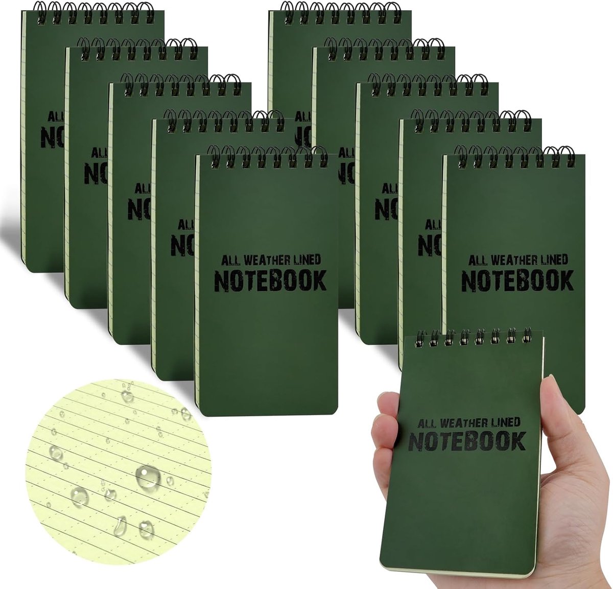 Waterdichte notitieboekjes 10-pack - zakformaat - groen rasterpapier - ideaal voor outdoor activiteiten - ShopVlot