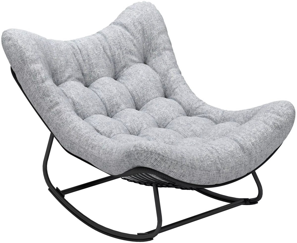 JOYNEXTBUY - Schommelstoel Tuin - Houten Schommel Fauteuil - Gewatteerd Zitkussen - Tuinstoel voor Tuin, Balkon & Terras - Zwart